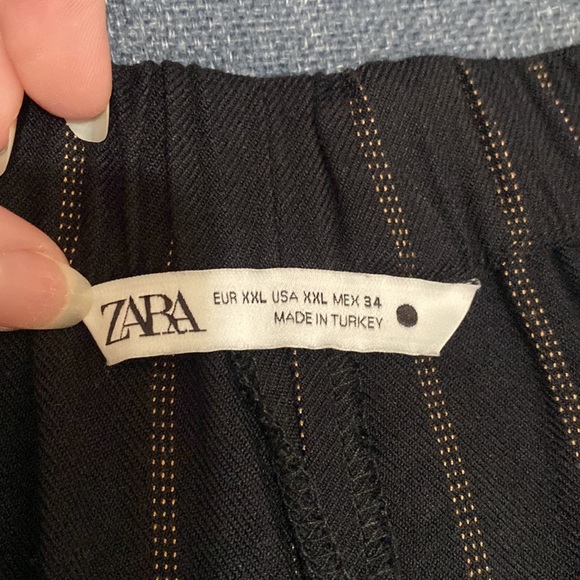 Zara - Striped Pants Black Trousers High-Waisted Drawstring - Size XXL - Picture 7 of 7